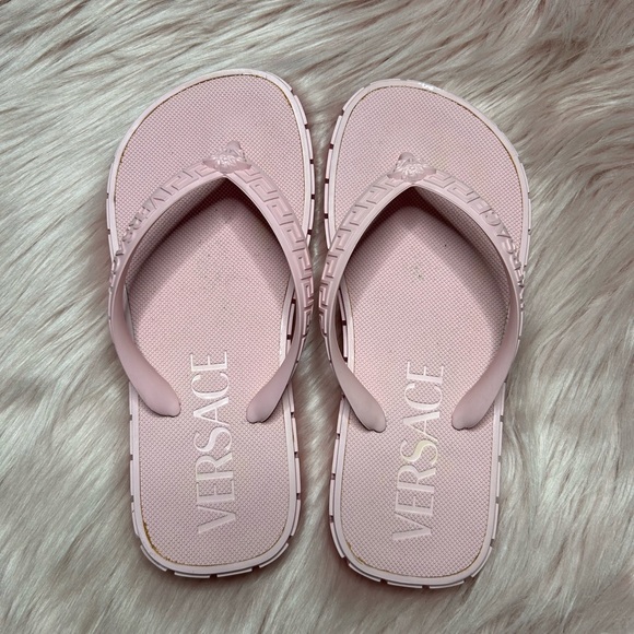 VERSACE Pink Grecian Medusa Logo Platform Beachy Pool Sandals Slides 6 35 36 - Picture 9 of 14
